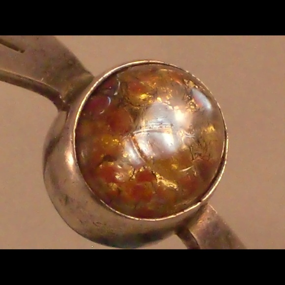 Alicia 925 Mexican Artisan Silver Cuff Bracelet With Orange Colored Stone - Picture 6 of 8